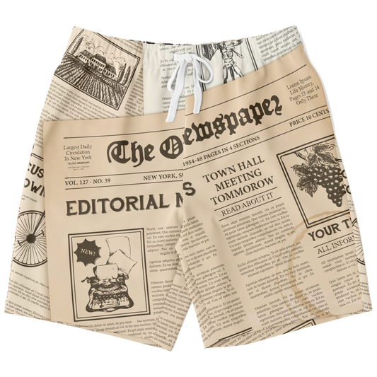 knee length shorts,
lounge shorts,
newspaper print,
trendy wear,
men's short