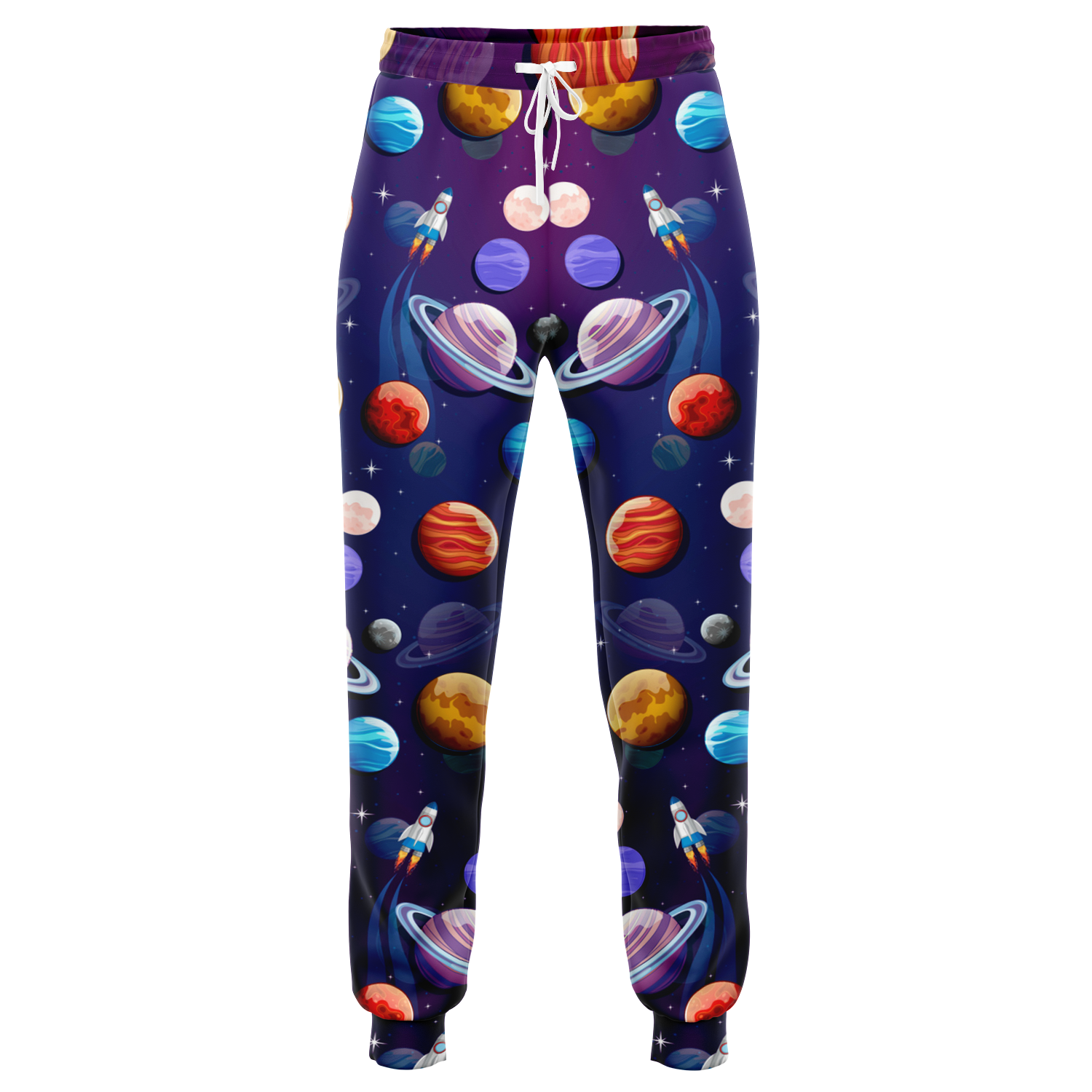 Planet Pop Joggers  Front view with a playful cosmic design in bold colors