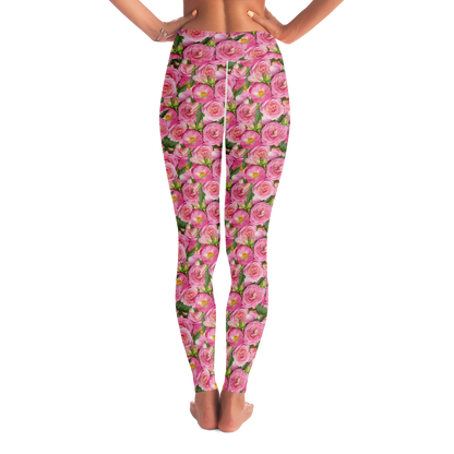 Rose Bloom Leggings – Back view highlighting vibrant rose pattern and snug fit