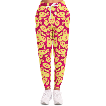 Smiley Loop Joggers – Full body back view showing tapered ankle fit and vivid print detail