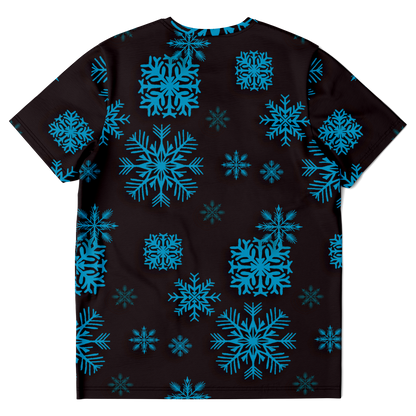 Santa Claus T-shirt – back view showing festive snowflake pattern on black base