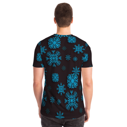 Santa Claus T-shirt – male model back view showing snowflake pattern