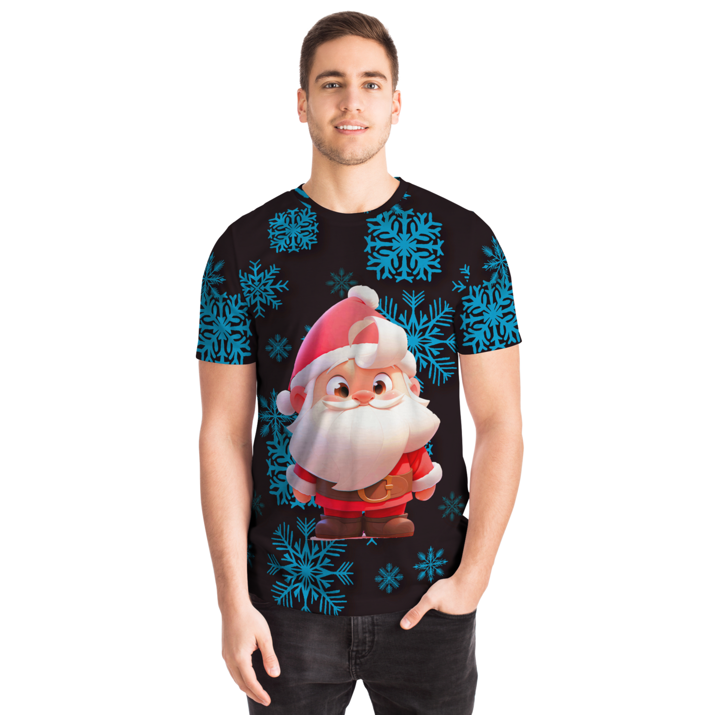 Santa Claus T-shirt – male model front view wearing festive Santa print