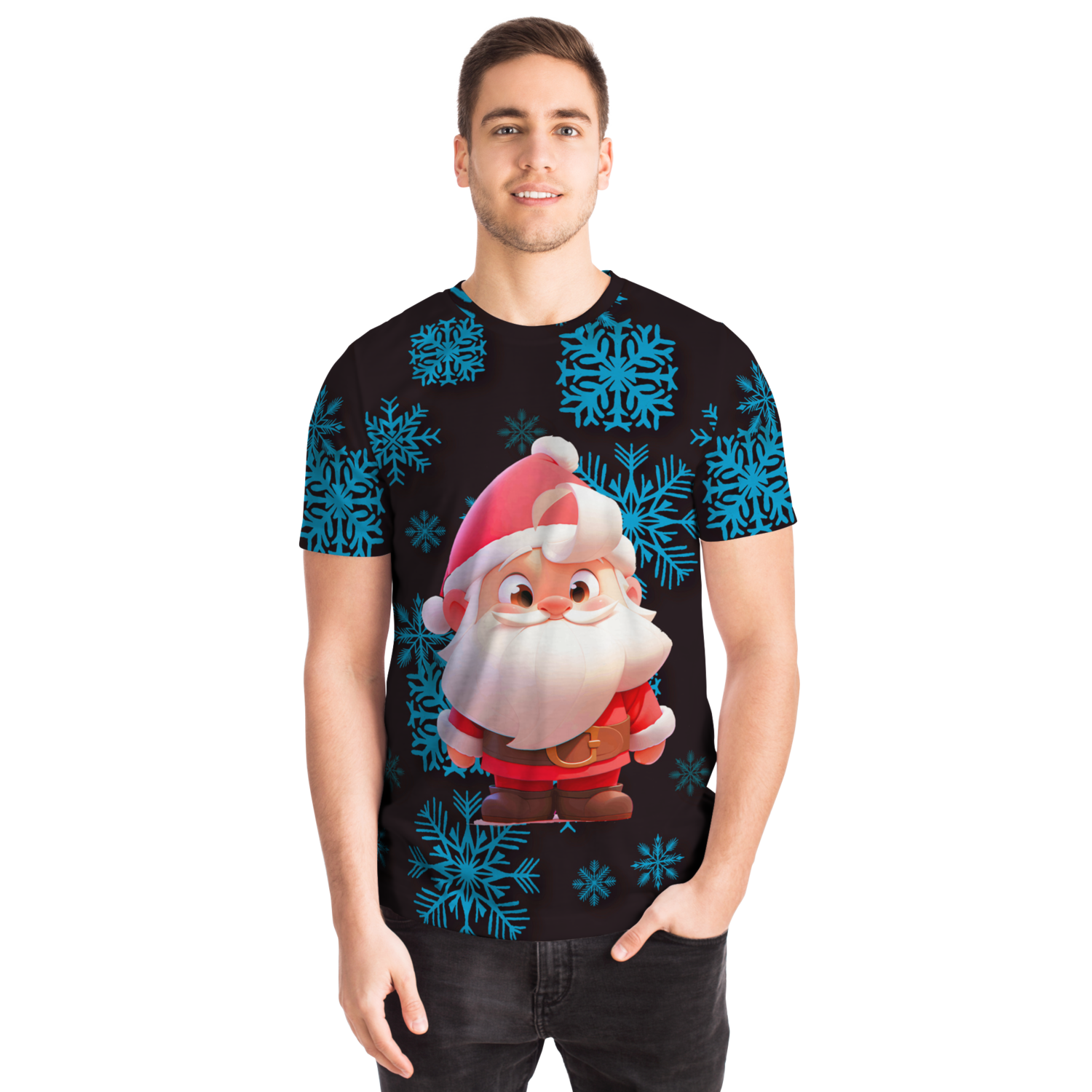 Santa Claus T-shirt – male model front view wearing festive Santa print
