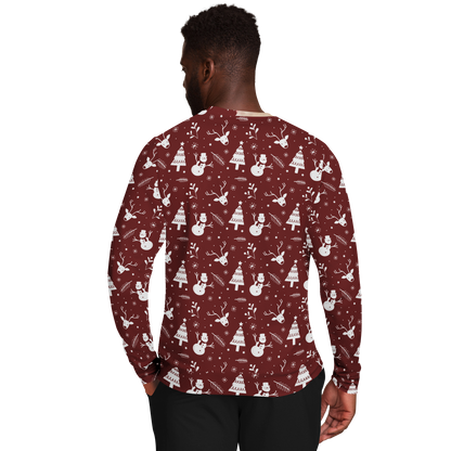 Male Model back view in Santa Sweatshirt with festive red and white Christmas print