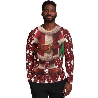Male model wearing Santa Sweatshirt highlighting Christmas suit design