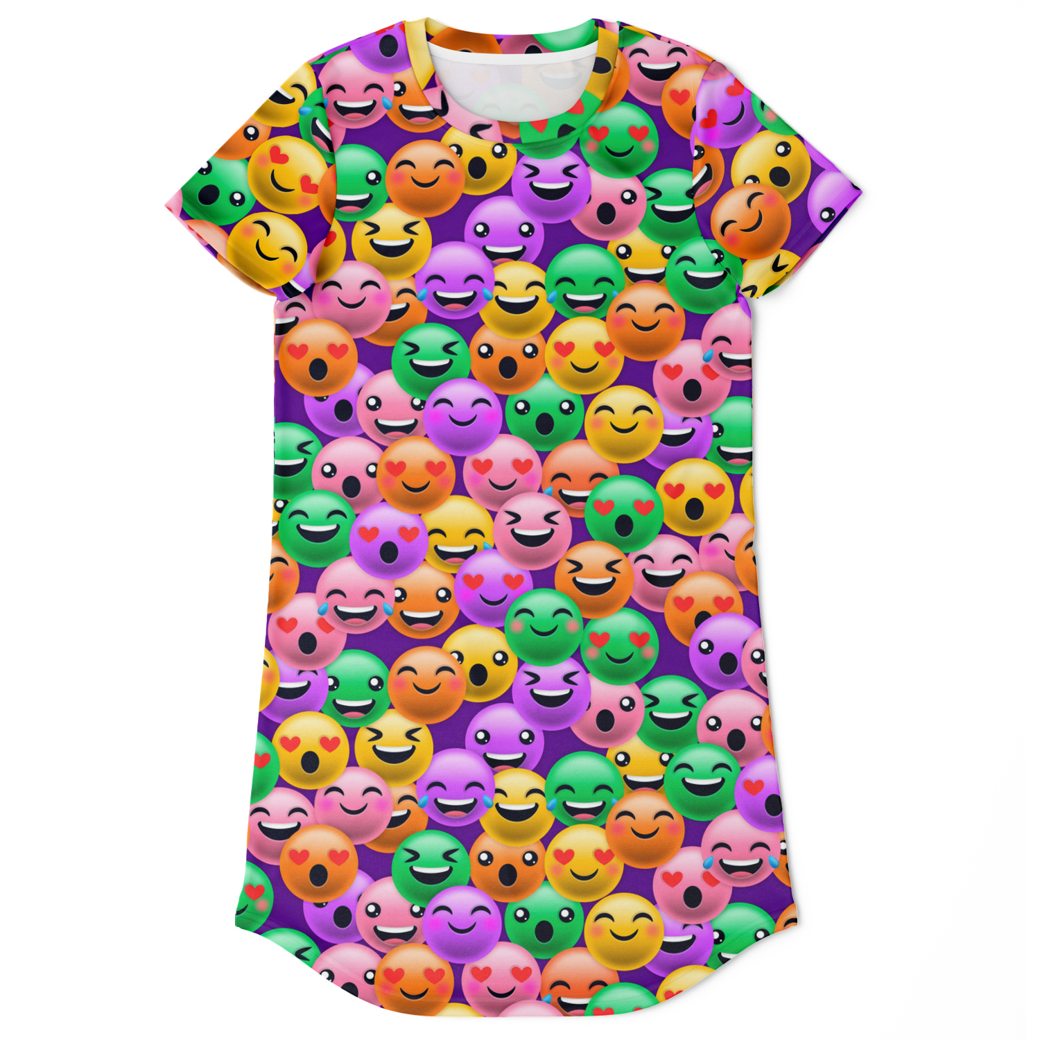 smiley print t-shirt dress,
colorful tshirt dress