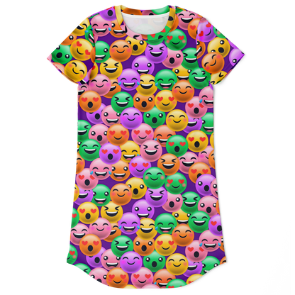 smiley print t-shirt dress,
colorful tshirt dress