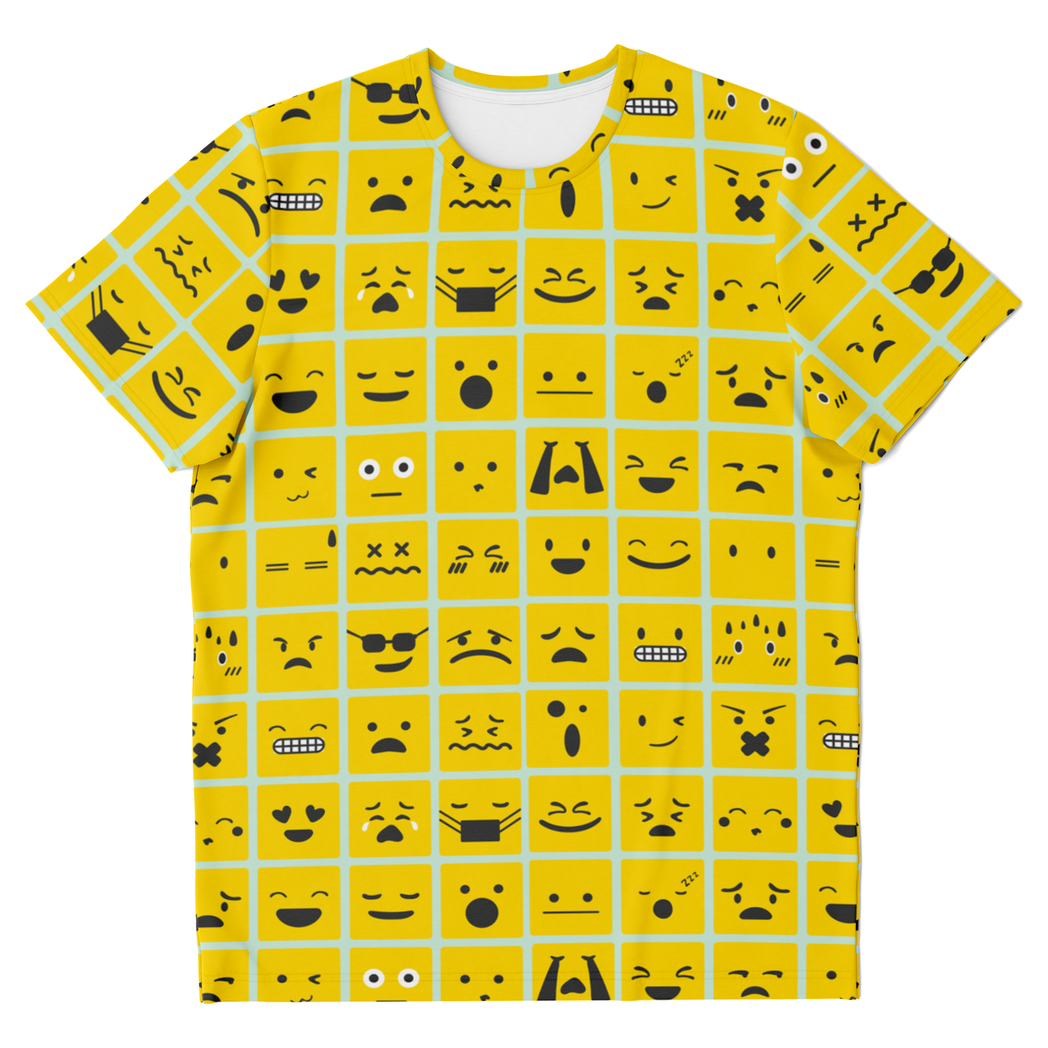 smiley print,
vibrant print,
yellow tshirt