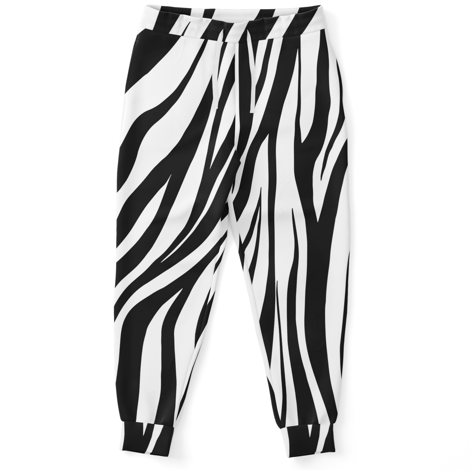 black and white joggers,
unisex joggers,
relaxed fit,
animal print jogger,
tapered end