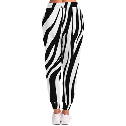 Women’s Zebra Print Joggers – Back angle emphasizing fit and fluid stripe movement