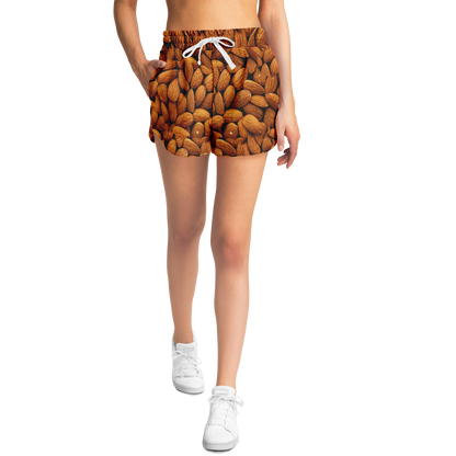 Female model wearing Almond Flex Shorts front view with almond design