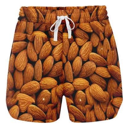 Almond Flex Shorts front view with almond pattern design on transparent background

