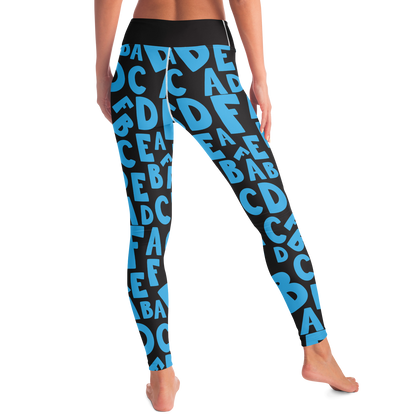 Alphabet Play Leggings – Back angled
view showing design and flexible fit
