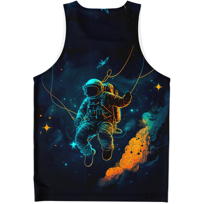  Flatlay back view of Astronaut Galaxy Tank Top featuring vivid space-themed design and astronaut motif