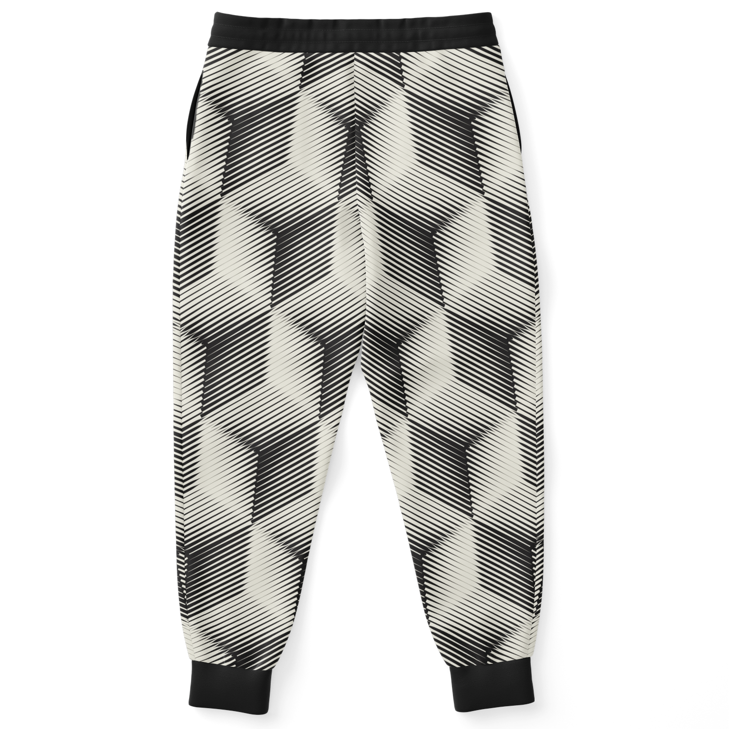 Black and White Joggers – Back view highlighting bold contrast and cube design