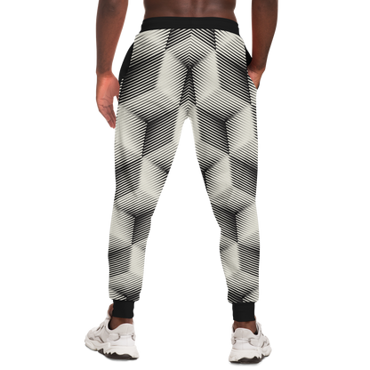 Black and White Joggers for Men – Rear view with crisp lines and clean symmetry