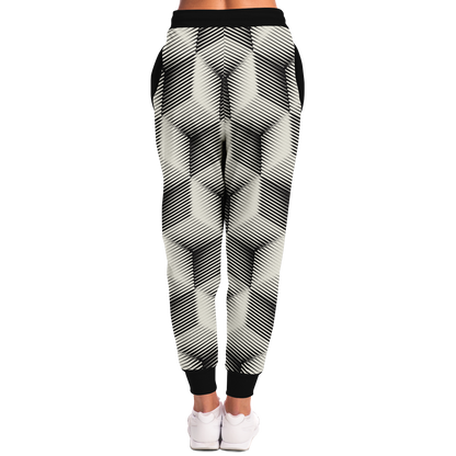 Black and White Joggers for Women – Stylish back view with bold black waistband and modern design