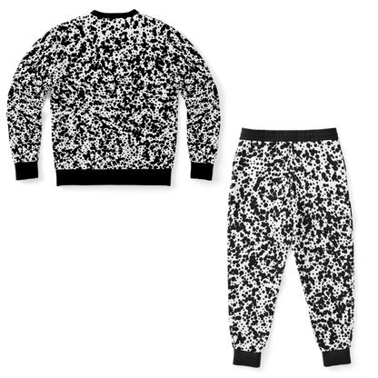 Back view of Black Spots co-ord set with matching black-and-white all-over print