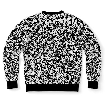 Back of sweatshirt with high-definition black dot print from the Black Spots co-ord set