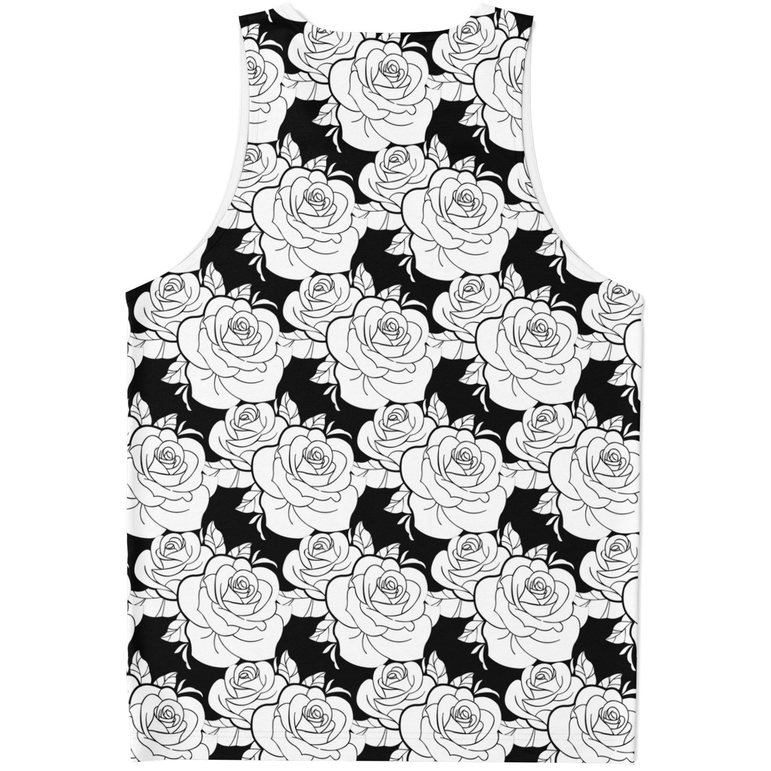 Flatlay back view of Black & White Tank Top showcasing floral design in black and white