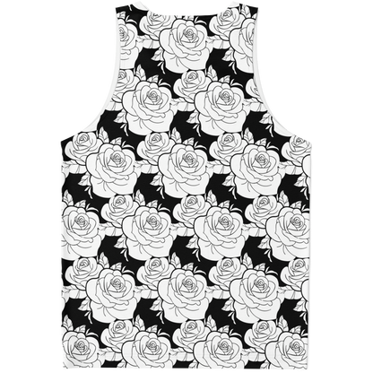 Flatlay back view of Black & White Tank Top showcasing floral design in black and white