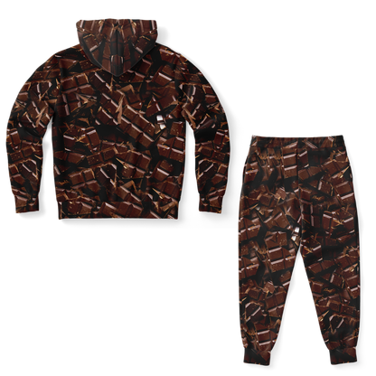 Back view of Chocolate Rush co-ord set with matching hoodie and joggers in chocolate print