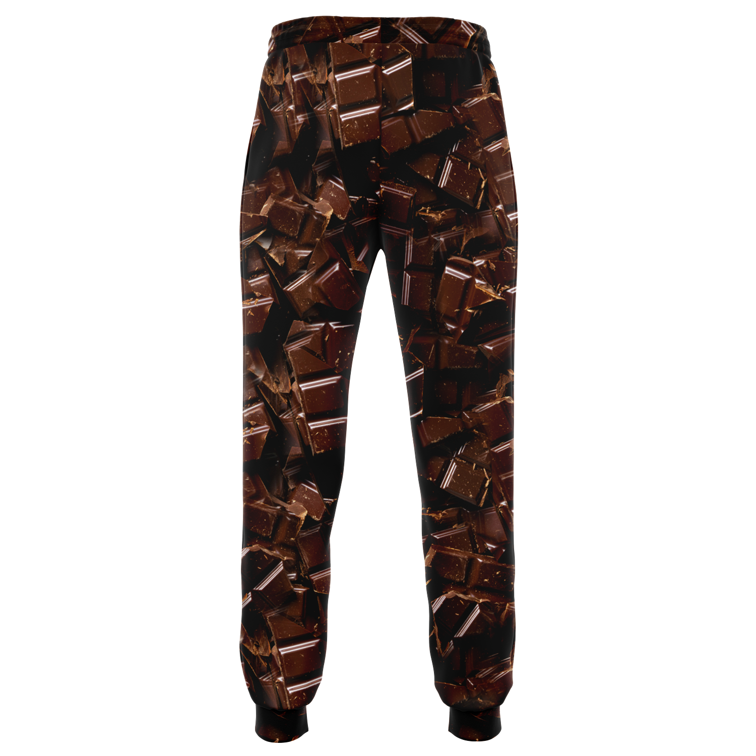 Chocolate Rush Joggers – Back flatlay view showcasing the detailed cocoa-inspired design and ankle cuffs