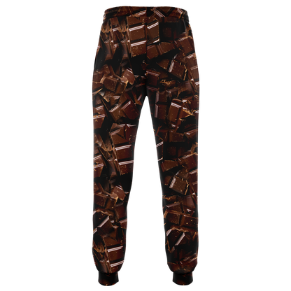 Chocolate Rush Joggers – Back flatlay view showcasing the detailed cocoa-inspired design and ankle cuffs