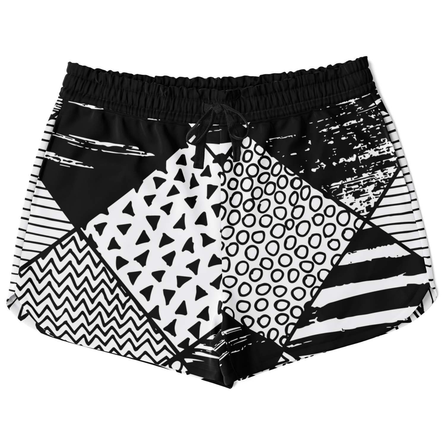 Front view of Contrast Clash co-ord shorts with high-contrast pattern blocks