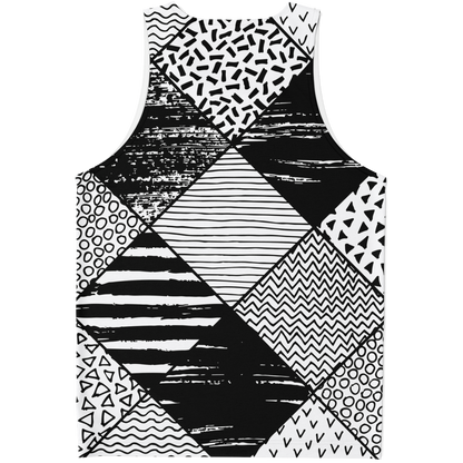 Back of tank top from Contrast Clash co-ord set with abstract black and white design