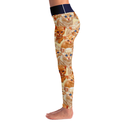 Cuddle Cat Leggings – Left side profile showcasing stretch and whimsical feline print