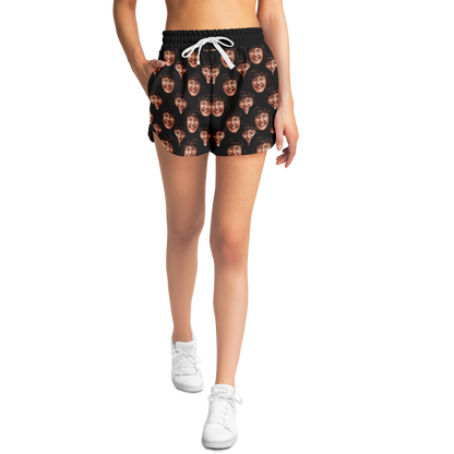  Front view of woman wearing Custom Face Shorts with personalized face pattern