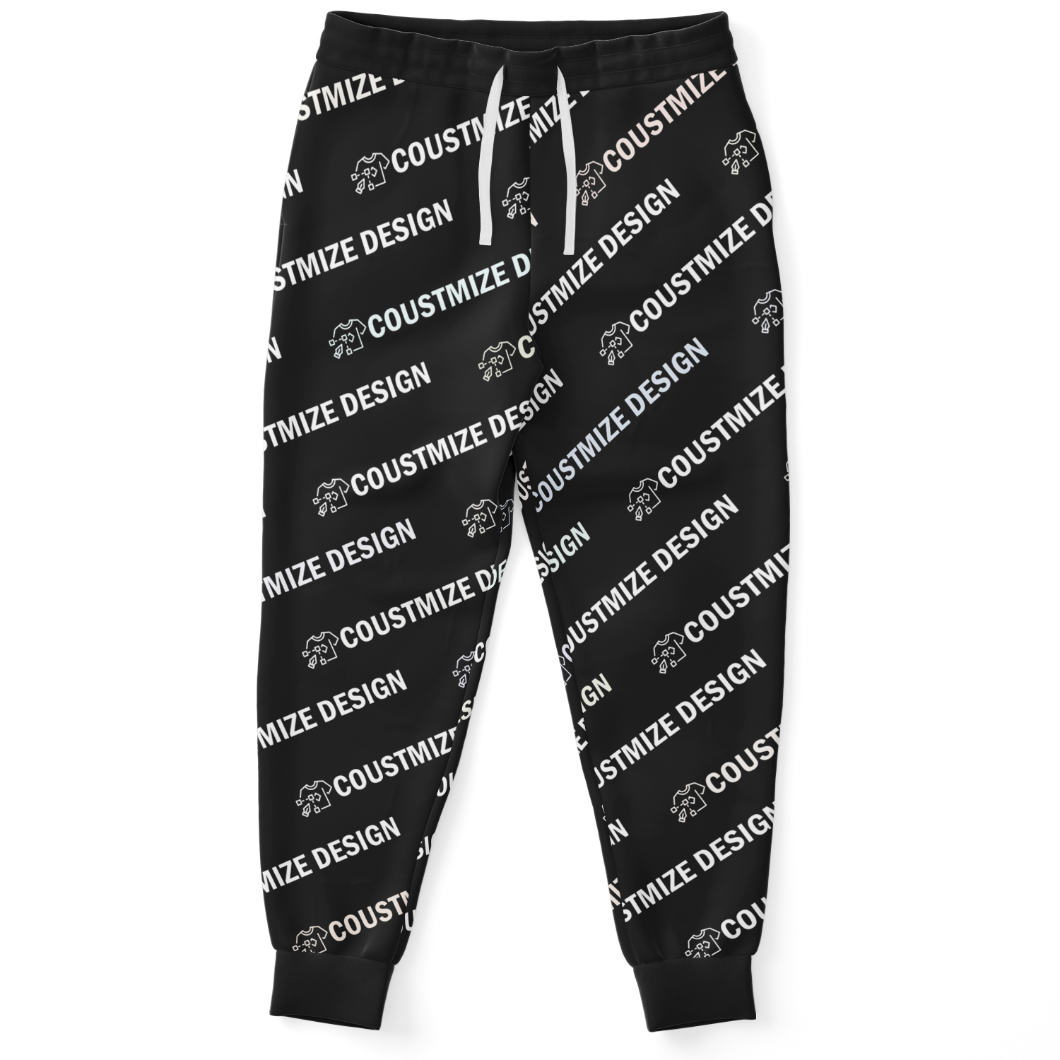  Custom jogger pants with “YOUR DESIGN HERE” placeholder, front flat lay view