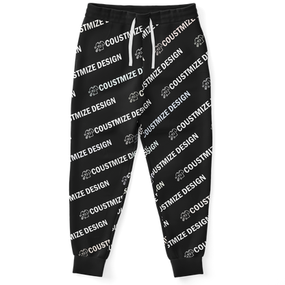  Custom jogger pants with “YOUR DESIGN HERE” placeholder, front flat lay view