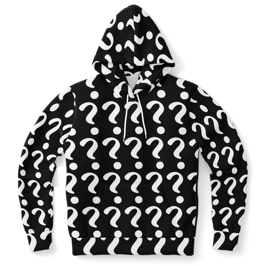  Flatlay front view of Custom Print Hoodie with question mark placeholders for personalized design