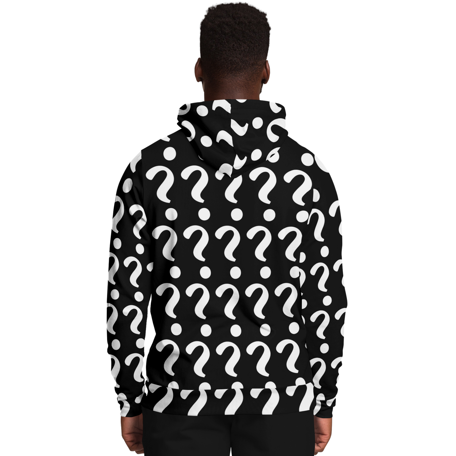  Man wearing Custom Print Hoodie, back view highlighting space for customer-submitted print