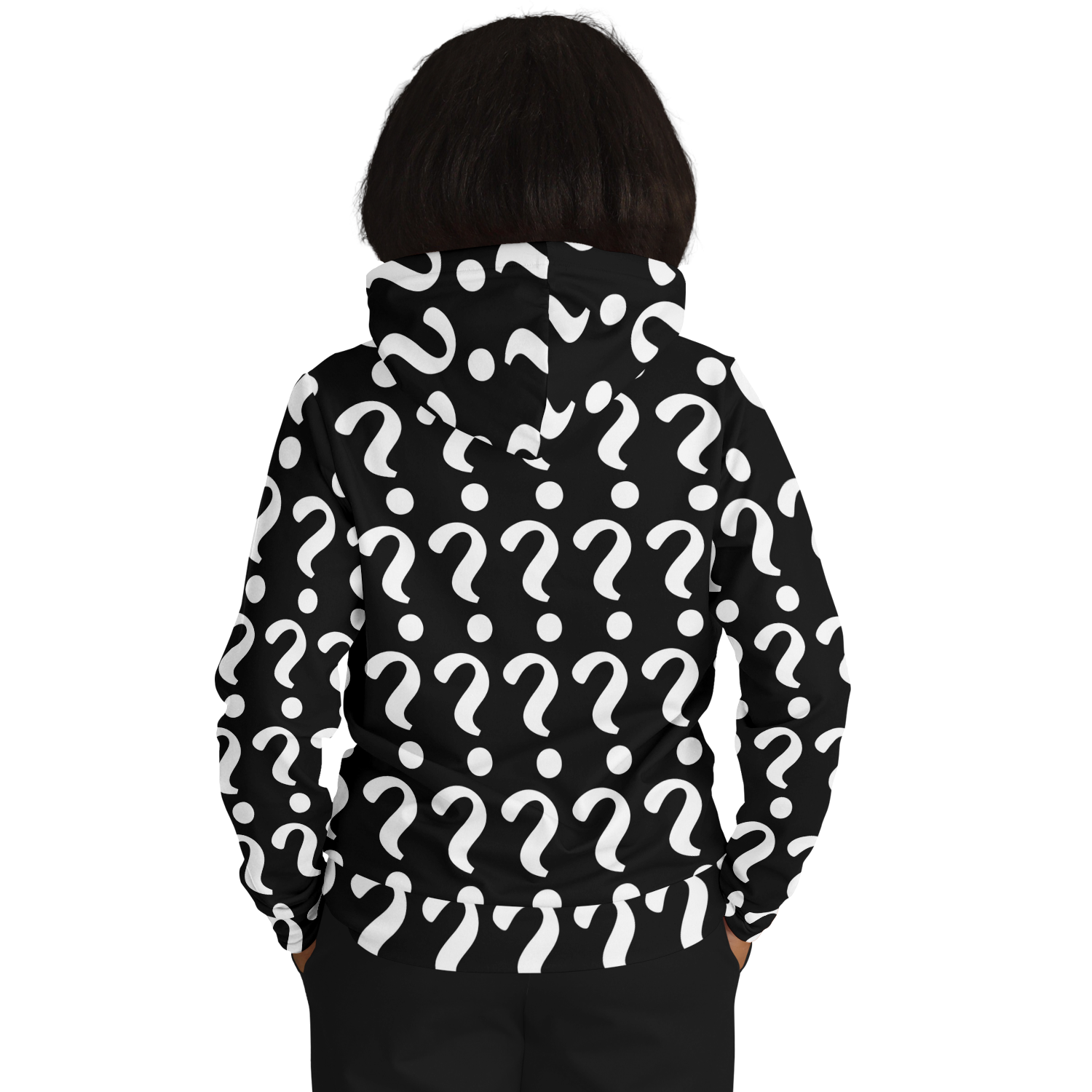  Female model showing back of Custom Print Hoodie with customizable design placement