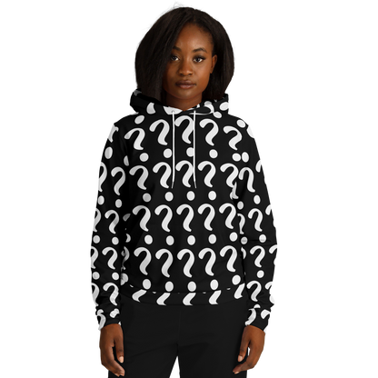  Woman wearing Custom Print Hoodie, front view with placeholder design for personalized artwork
