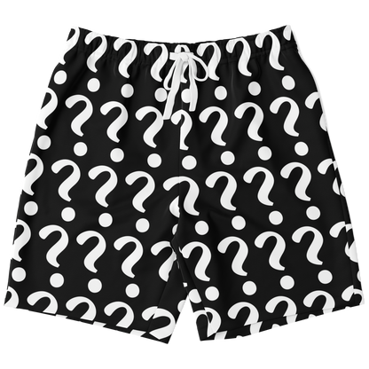  Flatlay front view of Custom Print Shorts with question mark placeholders for unique customer design