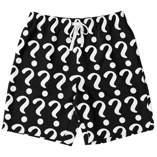 Flatlay front view of Custom Print Shorts with question mark placeholders for unique customer design