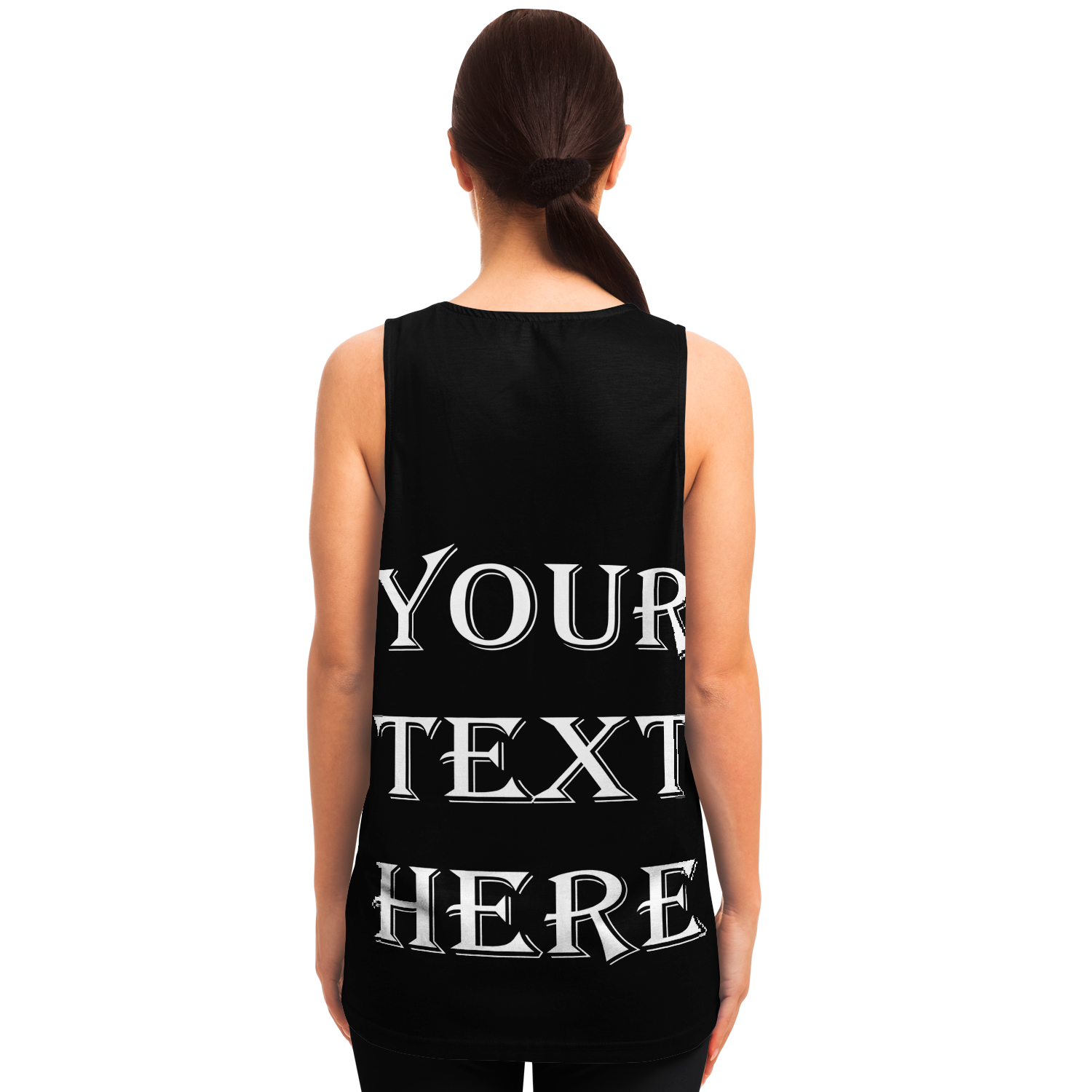 Custom tank top modeled from behind, perfect for adding your own message