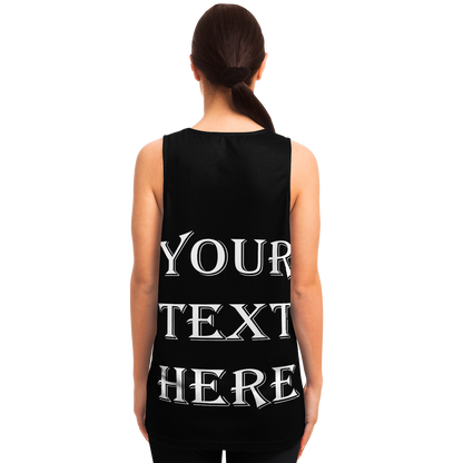 Custom tank top modeled from behind, perfect for adding your own message