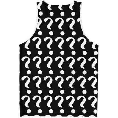  Flatlay back view of Custom Print Tank Top featuring repeated question mark pattern for custom design placement