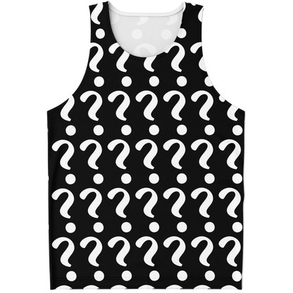 Flatlay front view of Custom Print Tank Top with placeholder question mark print for personalized design
