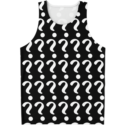 Flatlay front view of Custom Print Tank Top with placeholder question mark print for personalized design