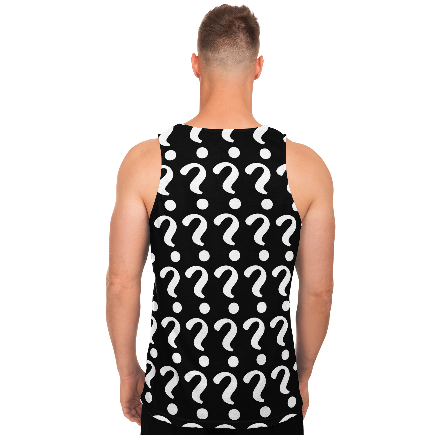 Back view of man wearing Custom Print Tank Top designed for personalized artwork or images