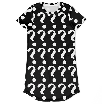  Flatlay front view of Custom Print T-Shirt Dress with question mark placeholders for personalized design