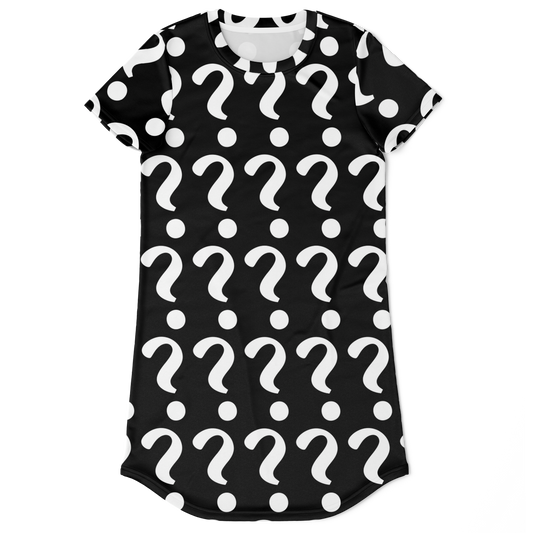  Flatlay front view of Custom Print T-Shirt Dress with question mark placeholders for personalized design