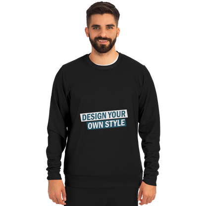 Man modeling black sweatshirt with “Design Your Own Style” custom front print